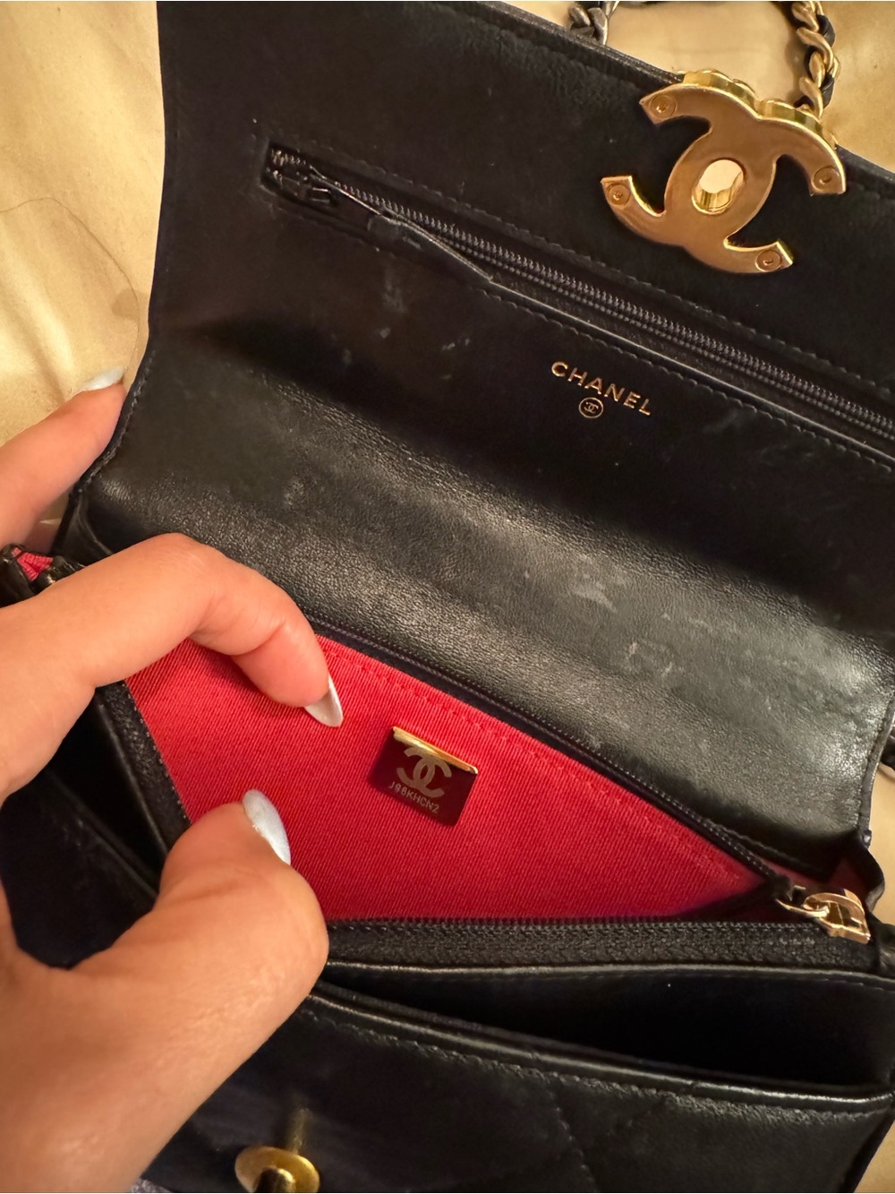 CHANEL Agneau Brill Black Mini Shoulder Bag with Gold Chain - Picture 10 of 13